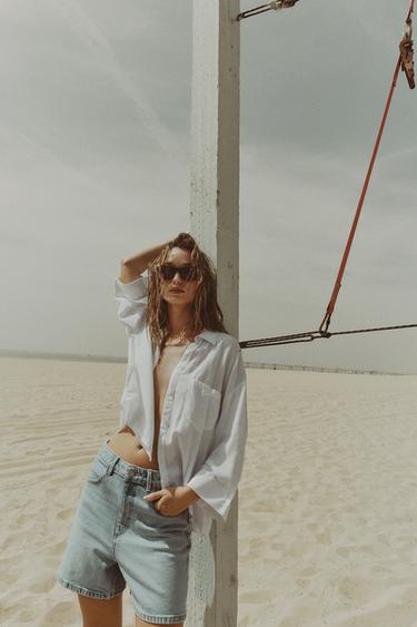 СВОБОДНАЯ РУБАШКА ИЗ СМЕСОВОГО ЛЬНА — БЕЛЫЙ от Zara