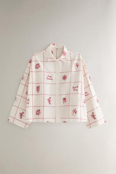 Zara CHRISTMAS EMBROIDERY CHECK SHIRT - Oyster-white - Image 0