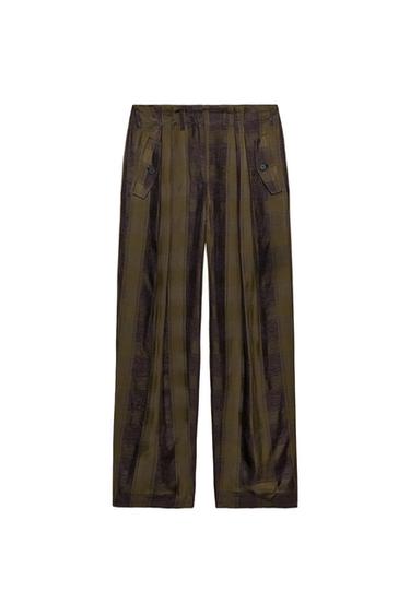 Zara ZW COLLECTION FLOWY PLAID PANTS - Dark khaki