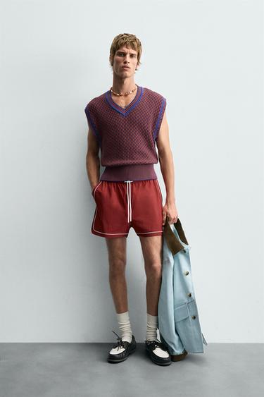 CONTRAST TRIM SHORTS - Red by Zara - Image 0