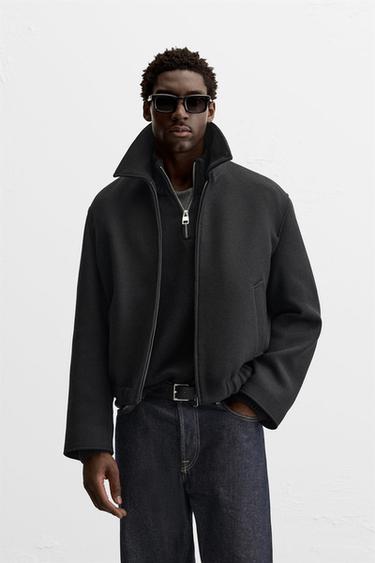 Zara TEXTURED POCKET JACKET - Black
