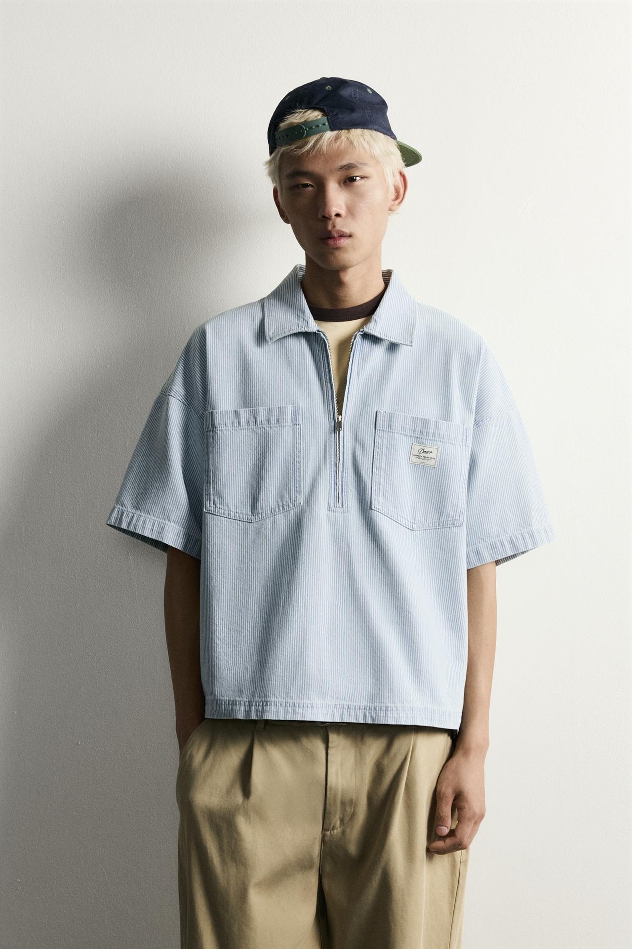 ZIP POLO SHIRT WITH POCKETS — Light blue