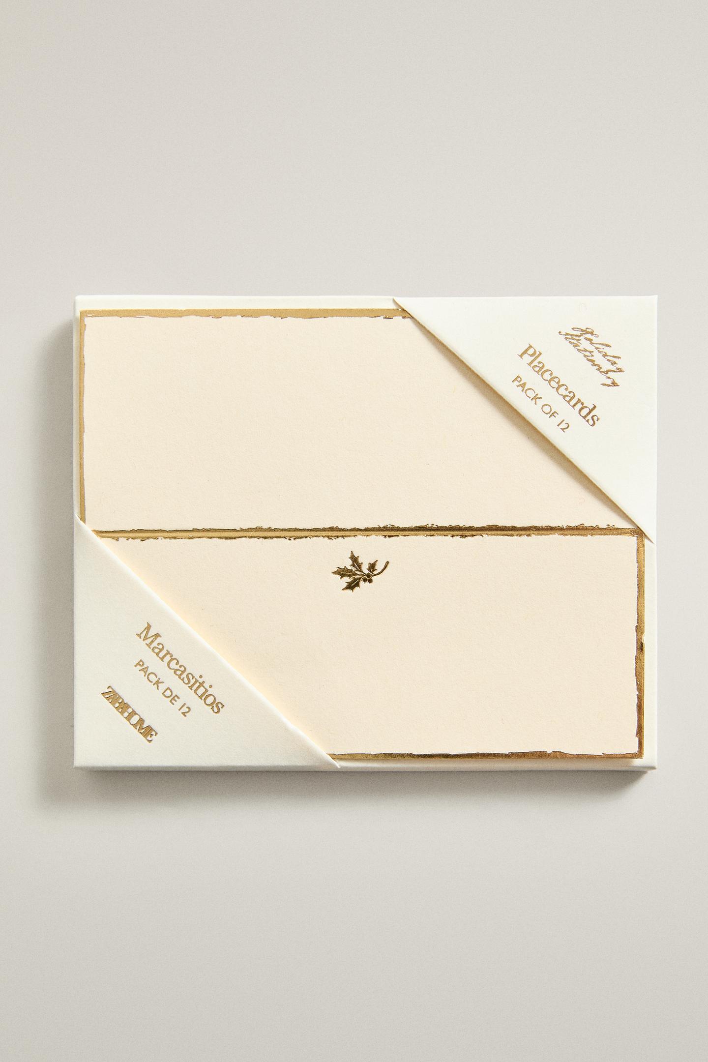 Zara Rectangular Paper Place Card with Gold Rim Christmas (Pack OF 12), цвет: Белый — фото 4