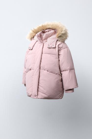 WATER-REPELLENT FEATHER DOWN JACKET WITH DETACHABLE FAUX FUR HOOD - Pink by Zara