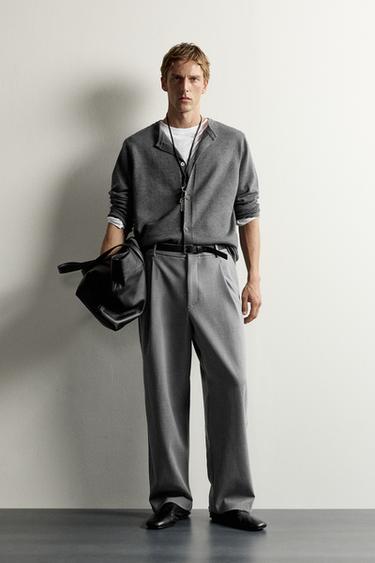 CALÇAS RELAXED FIT COM PREGAS - Cinzento-vigoré da Zara