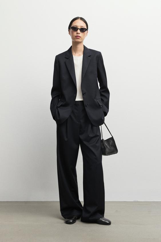 Zara Extra fine wool pleated pants - Navy blue - Image 0