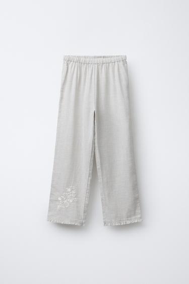 AGES 6-14 / EMBROIDERED FLOWER PYJAMAS - Grey marl by Zara - Image 3