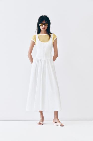 Zara 馬甲府綢中長版洋裝 - 白色