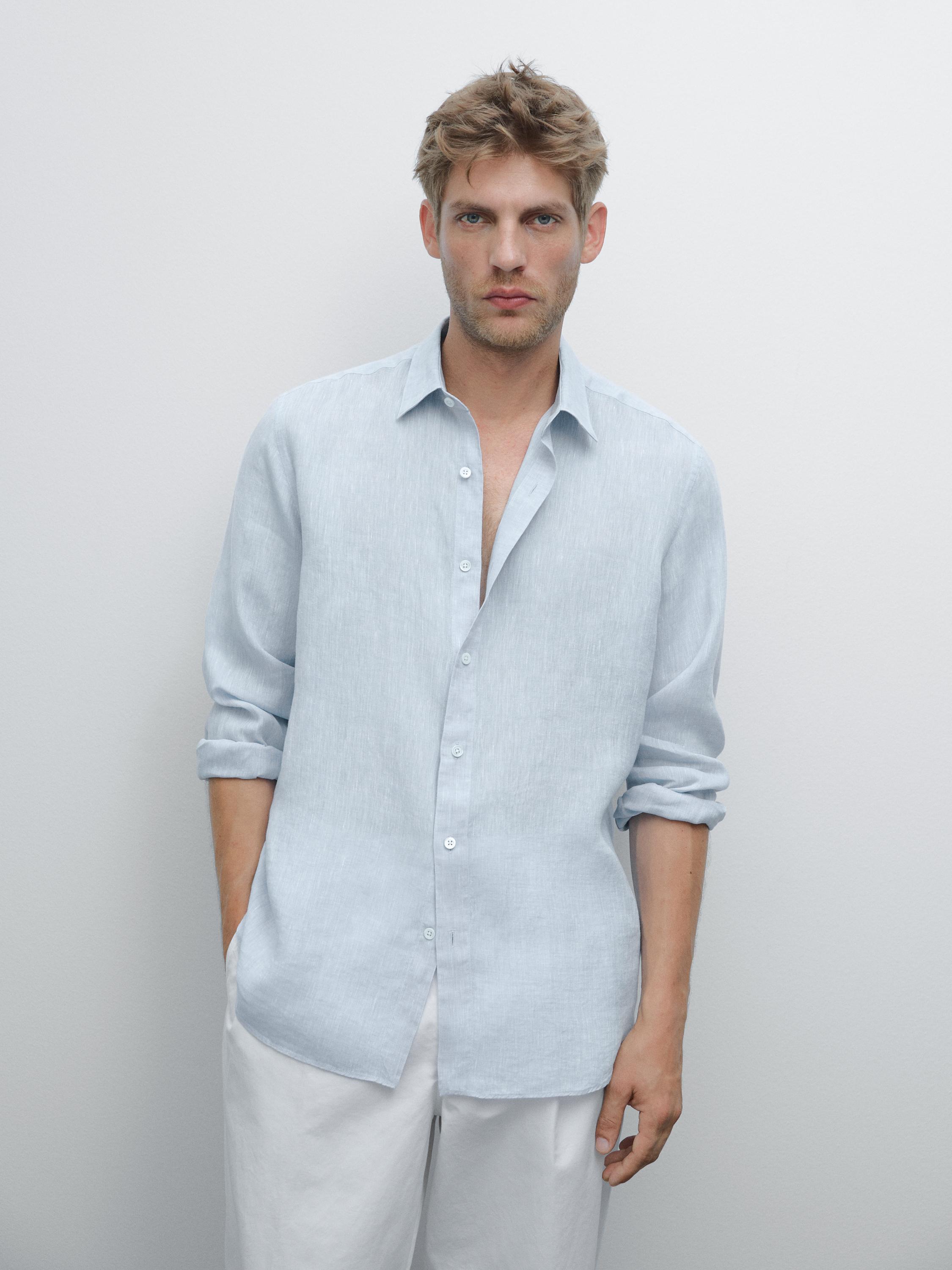 Slim-fit 100% linen shirt