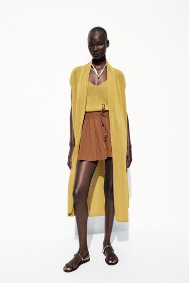 CHALECO LARGO PUNTO CON LINO - Aceite de Zara - Imagen 0