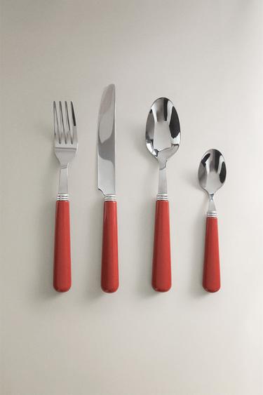 4-PIECE CUTLERY SET WITH COLOURED HANDLE - Red by Zara - Image 0
