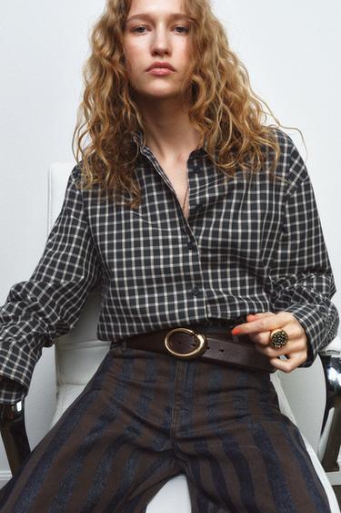 Zara 100% LEATHER BELT WITH OVAL BUCKLE - Brown