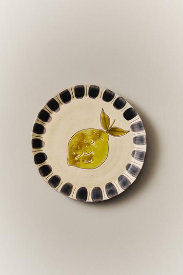 EARTHENWARE DESSERT PLATE WITH FRUIT DESIGN - Yellow by Zara - Image 4