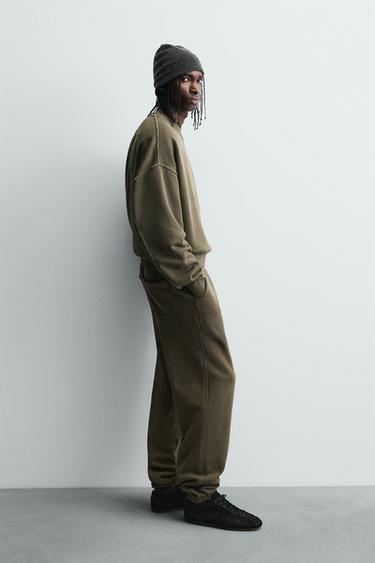 SWEAT COL ROND DÉLAVÉ - Kaki de Zara - Image 3