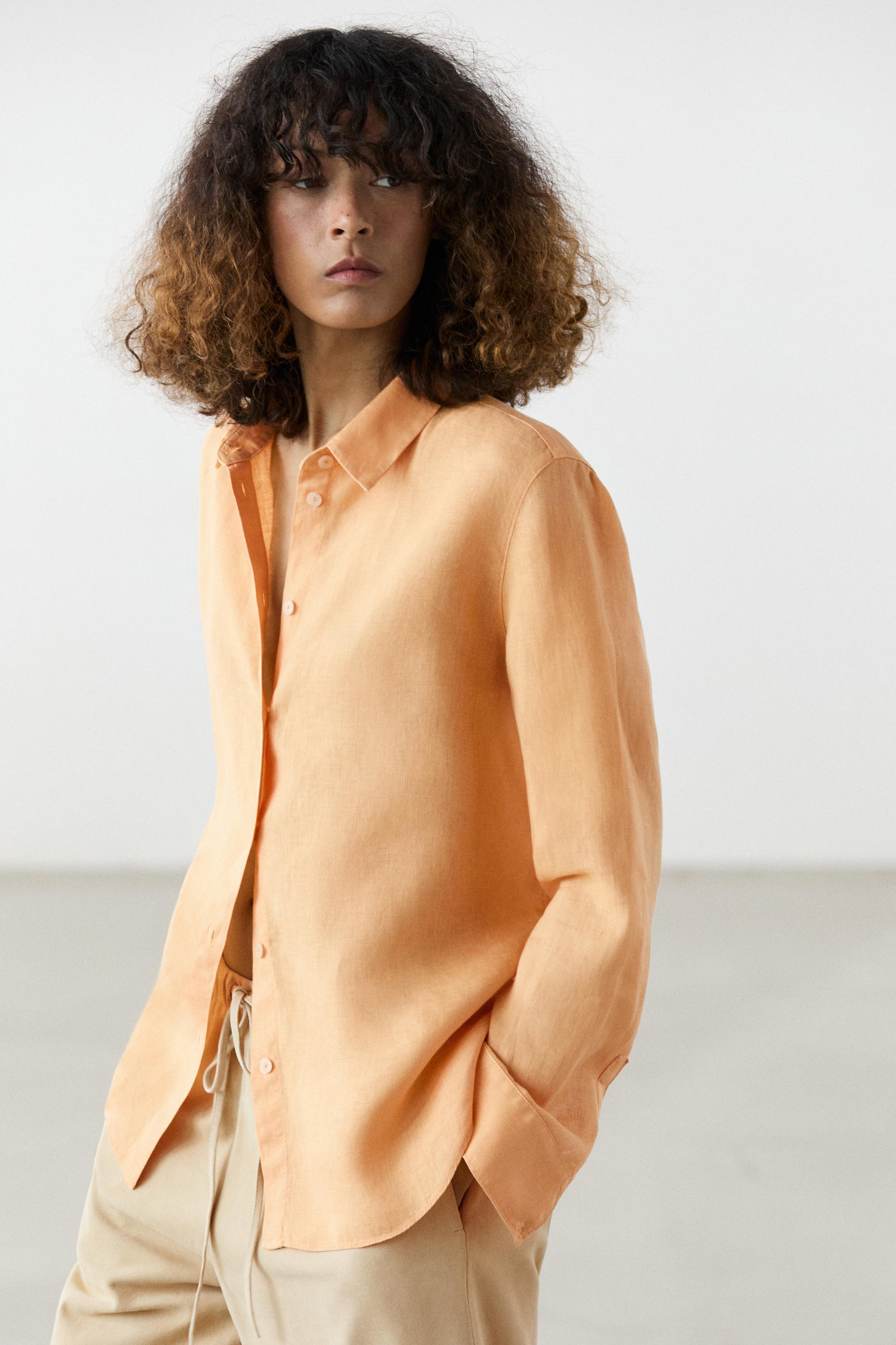 Flowing 100% linen shirt — Tangerine