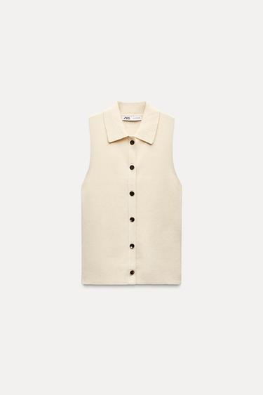 WAISTCOAT TOP WITH POLO COLLAR - Light beige by Zara - Image 0