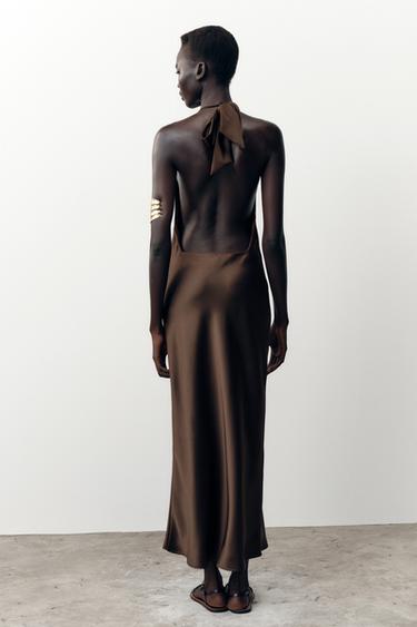 HALTER MIDI DRESS - Brown by Zara