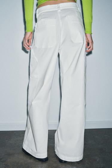 PANTALON WIDE LEG COTON ZW COLLECTION - Blanc cassé de Zara - Image 2