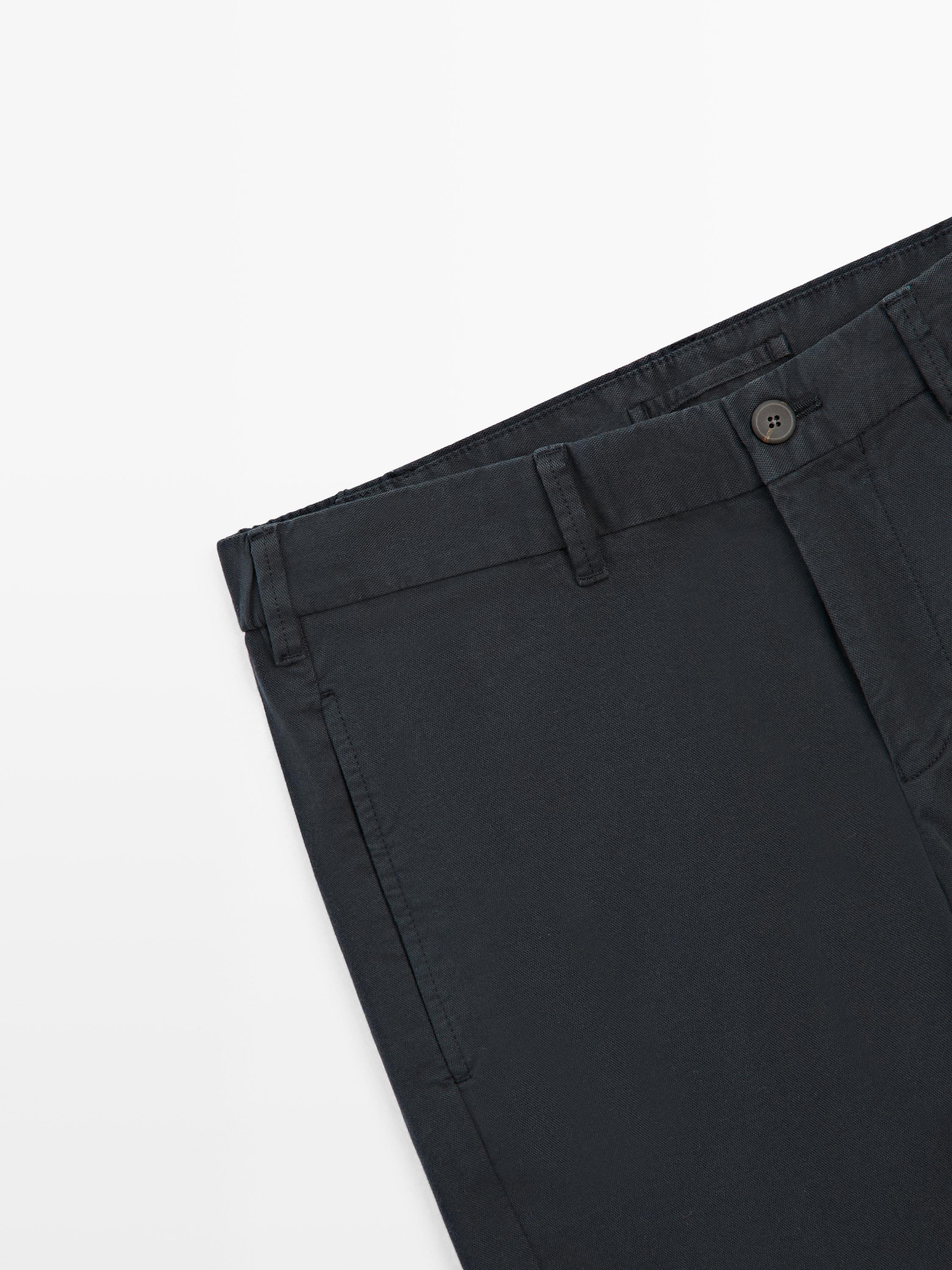 Cotton blend slim fit trousers