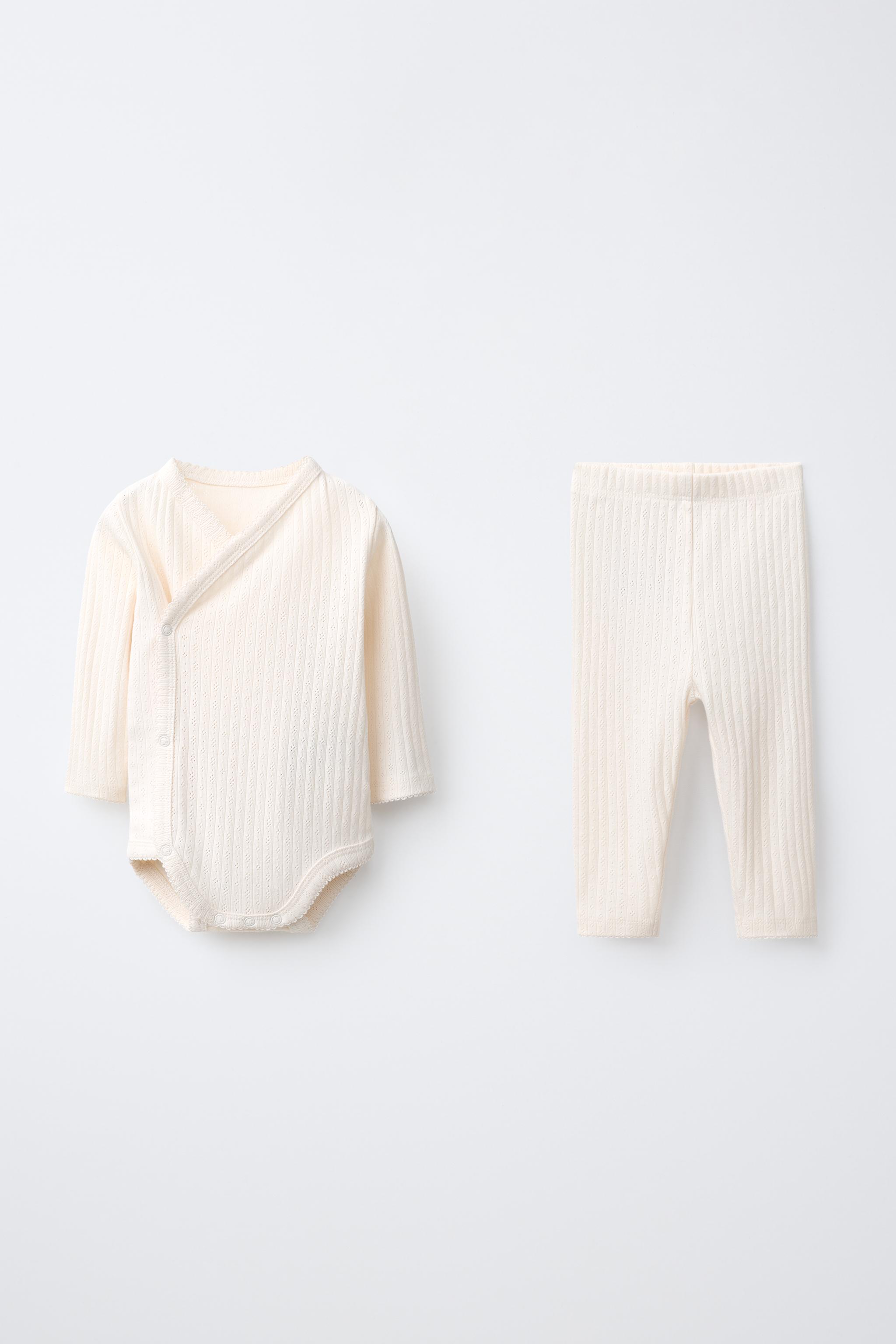 CONTRAST STITCH POINTELLE WRAP BODYSUIT AND LEGGINGS SET