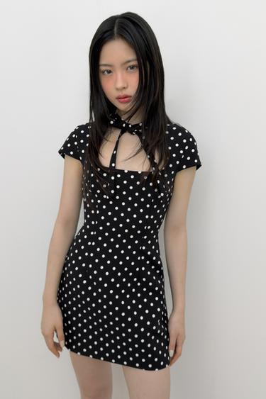SHORT DRESS WITH POLKA DOT TIE - Black / White by Zara