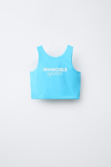 SLOGAN CROP TOP - Turquoise by Zara