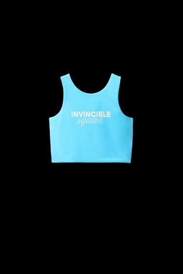 Zara TEXT CROP TOP - Turquoise - Image 0