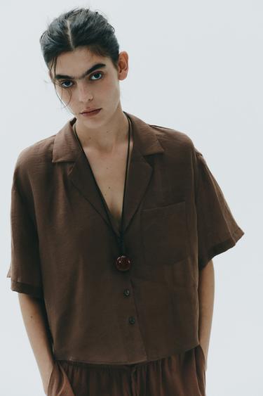 CHEMISE FLUIDE POCHE - Chocolat de Zara