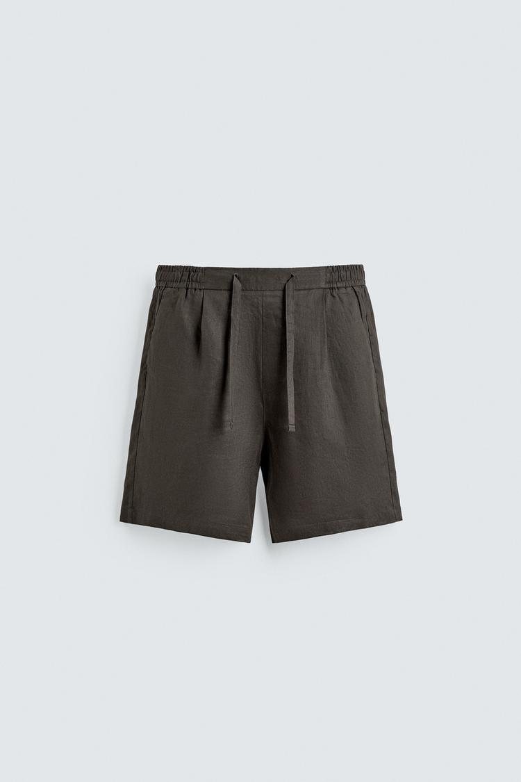 ZARA 100% LINEN RELAXED FIT BERMUDA SHORTS