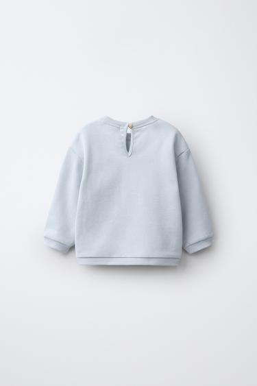 CROCHET FLOWER APPLIQUÉ SWEATSHIRT — Bluish 2