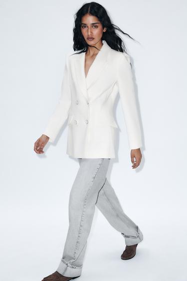 BLAZER CRUZADA HOMBRERAS - Blanco roto de Zara