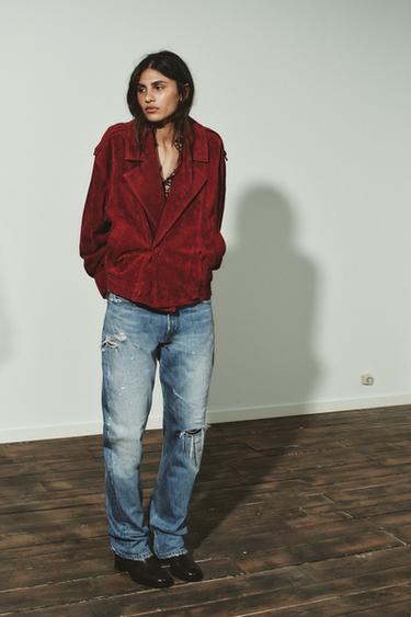 100% SUEDE LEATHER JACKET WITH TABS - Red by Zara - Image 0
