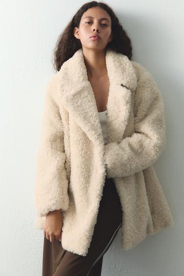 Zara SHORT SHERPA COAT - Oyster-white