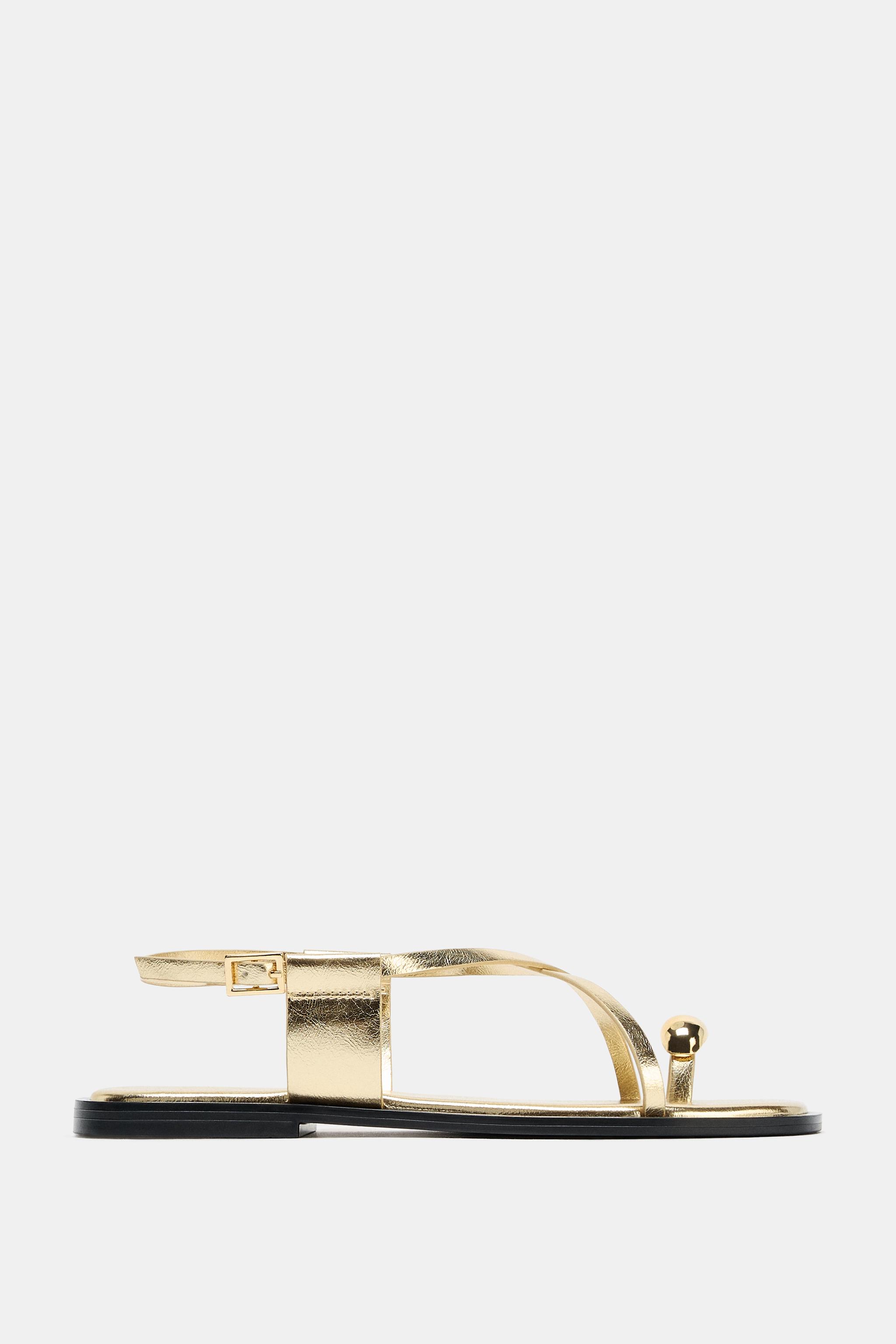 その他 Saltarelli FLAT SANDALS WITH METALLIC DETAIL STRAPS - Gold | ZARA United States