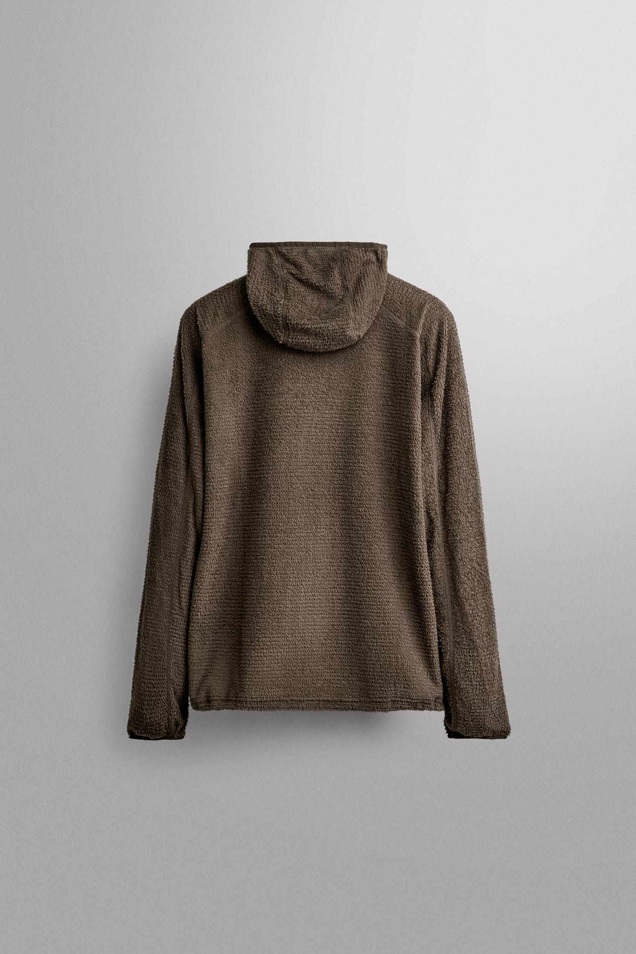 TEXTURED FLEECE HOODIE — Dark brown