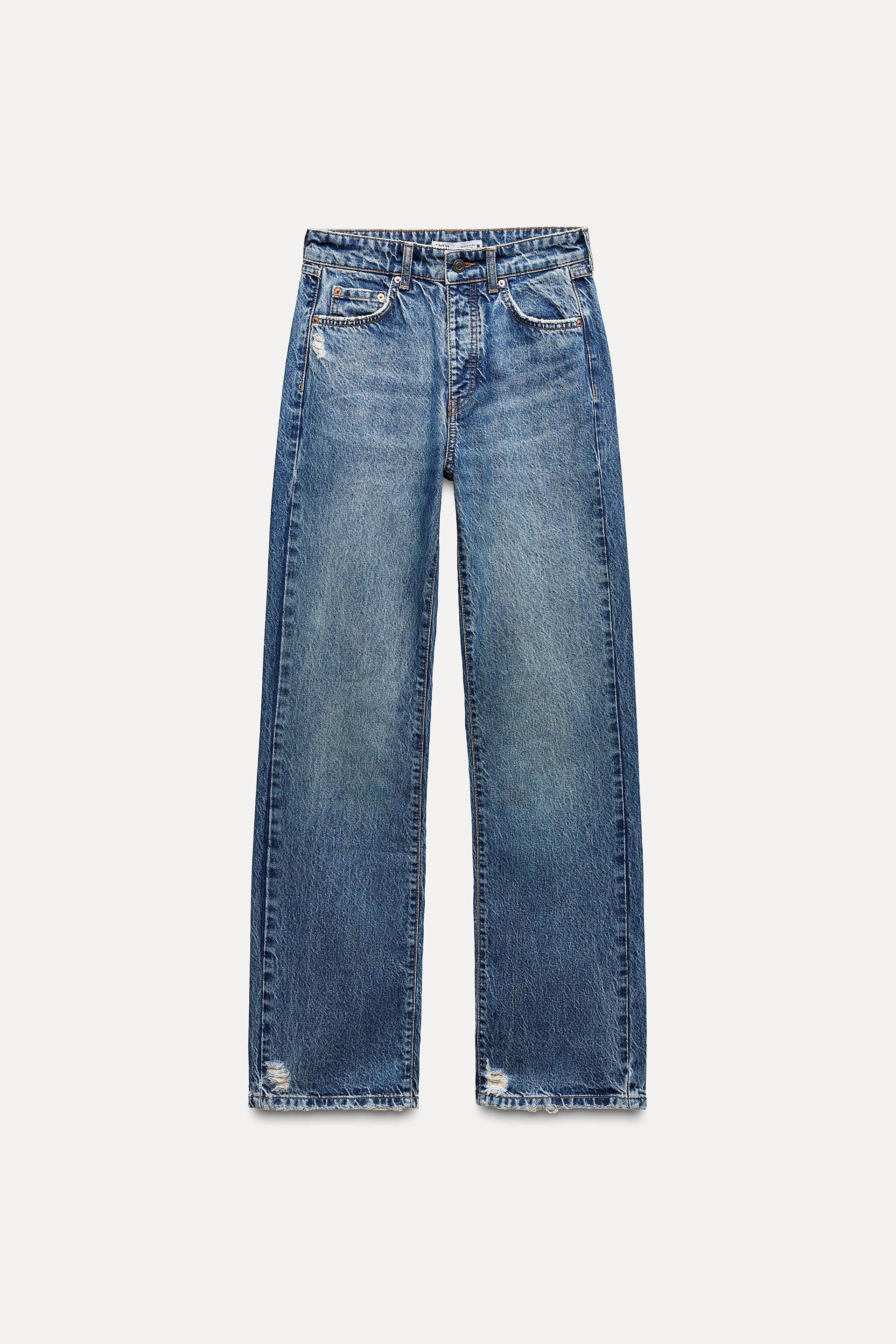 Shops Zara • High Waisted Distressed Straight Leg Jeans