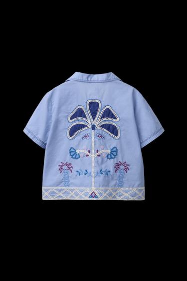 SHIRT WITH EMBROIDERED FLOWER - Mid-blue by Zara