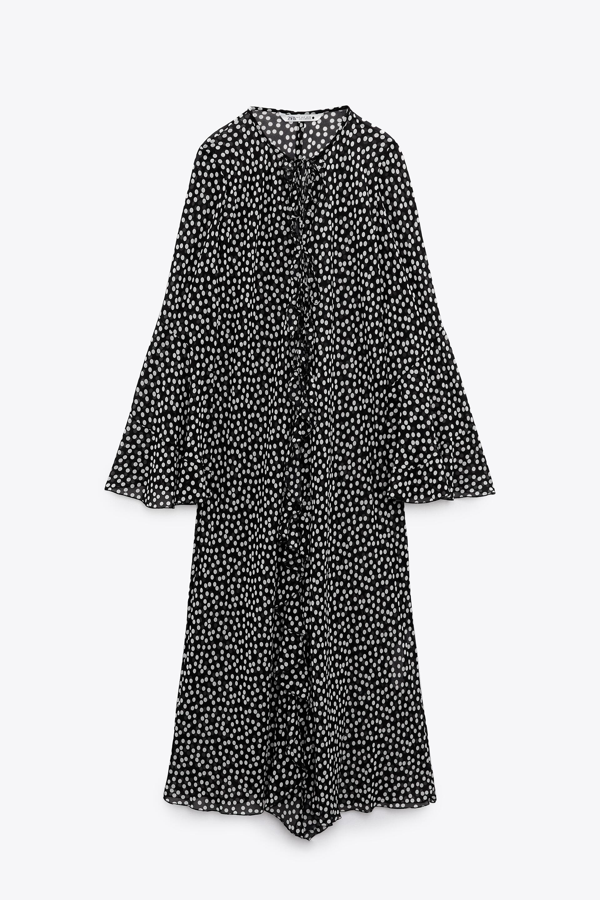 ZARA DOTTED FLUID KIMONO shops BLACK / WHITE