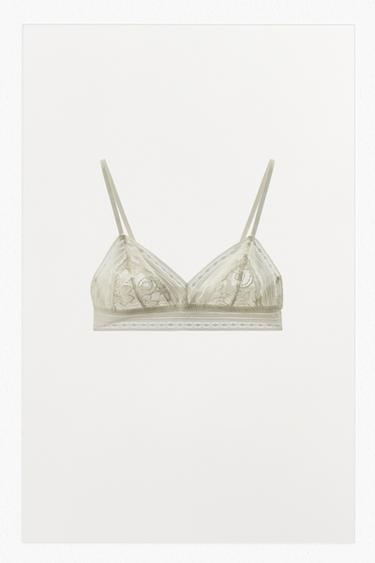 LACE TRIANGLE BRALETTE - Oyster-white by Zara