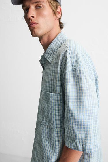 RELAXED FIT CHECK SHIRT - Blue/White by Zara - Image 5