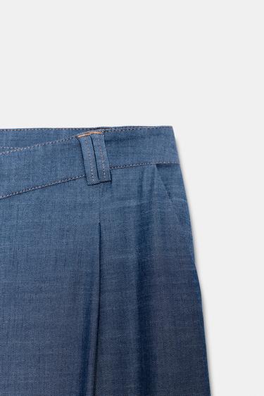 PANTALON LARGE À TAILLE CROISÉE - Bleu de Zara - Image 7