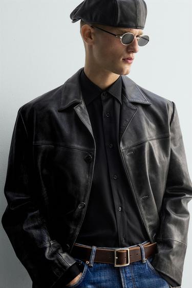 LIMITED EDITION VINTAGE EFFECT LEATHER JACKET - Black by Zara - Image 4