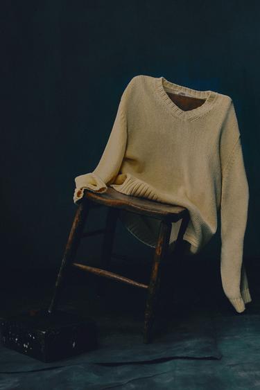 V-NECK SWEATER WITH TEXTURED WEAVE - Yellow by Zara - Image 0