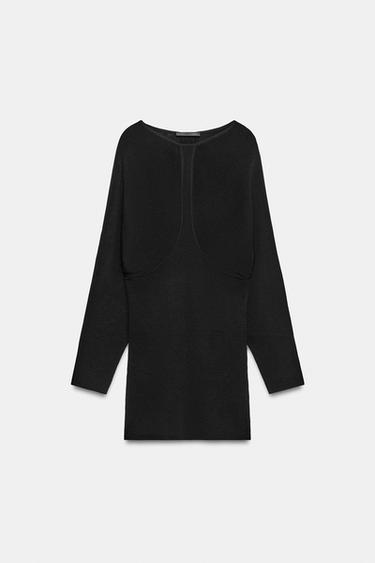 SEAMED KNIT MINI DRESS - Black by Zara - Image 0
