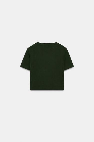 CROPPED SHORT SLEEVE T-SHIRT - Khaki by Zara - Image 6