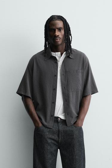 FLUID TEXTURED CHECK SHIRT - Black by Zara