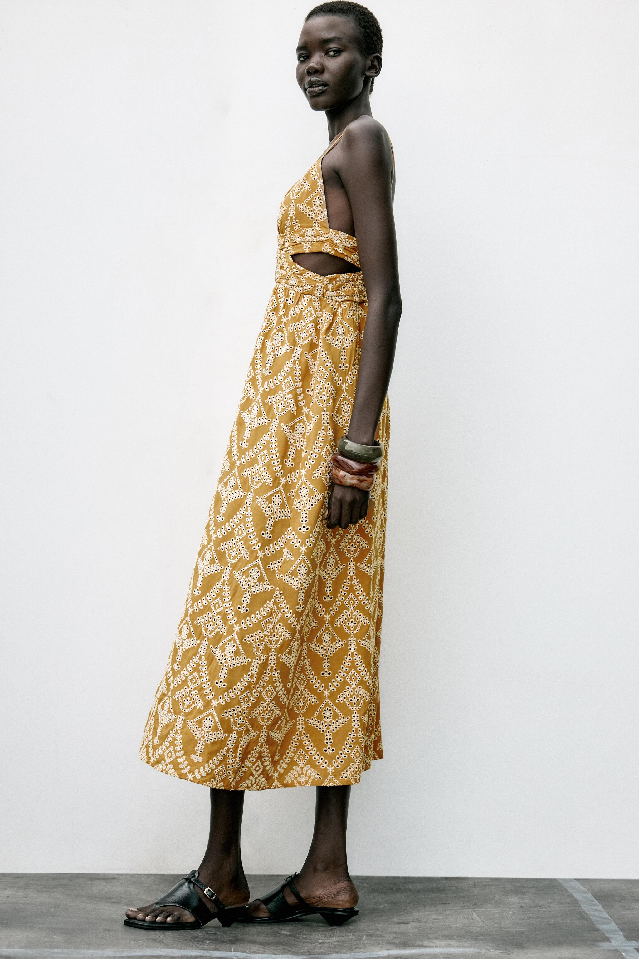 Halter Zara Yellow Midi Dress Womens Dresses Printed Dress Zara Spotted  Midi Dress Yellow Dena Dress