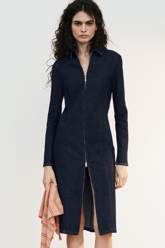 zara denim wrap dress Zara - Trf Short Denim Dress - Dark Indigo - Xl