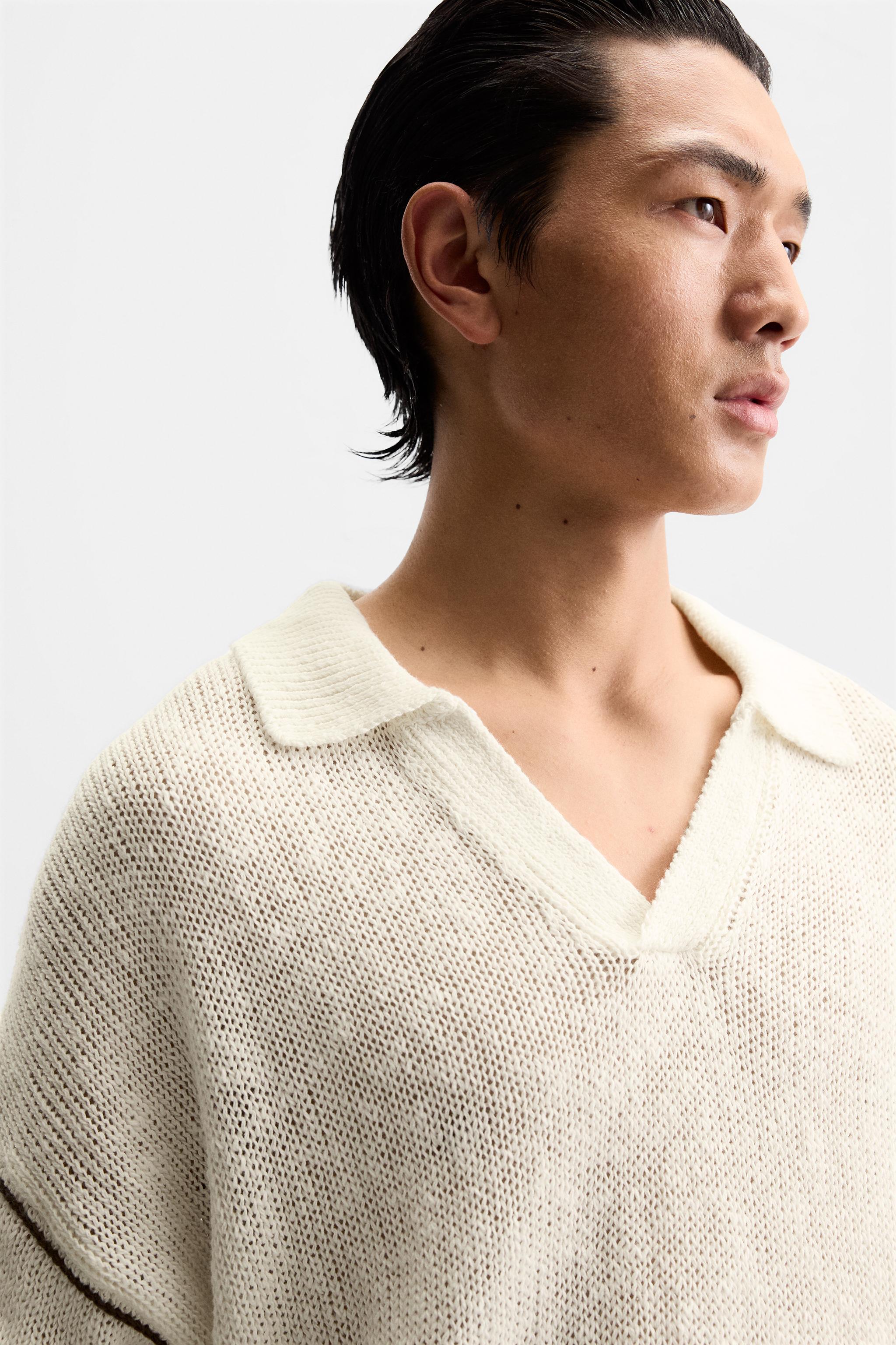コットン - リネン ニットポロシャツ - エクリュ | ZARA Japan