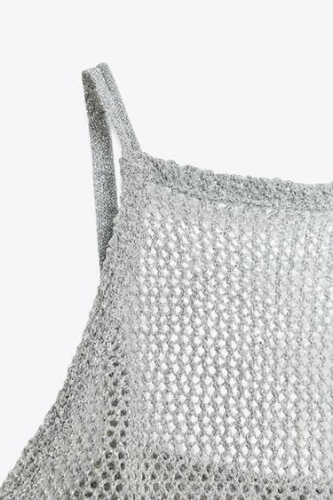 METALLIC THREAD CROCHET TOP - Silver by Zara - Image 5